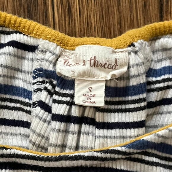 Y2K Yellow and Blue Small Striped Babydoll Top with Lace Up Back - Picture 4 of 5